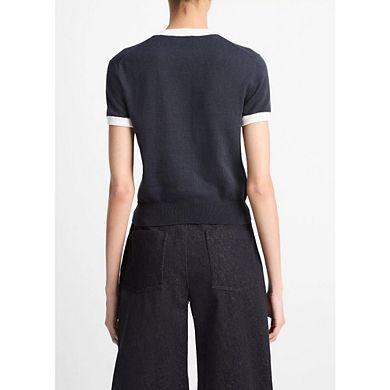 Wome's Dressy Causal Short Sleeve Sweaters Crew Neck Lightweight Knit Pullover Top for Business Work