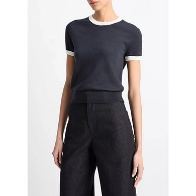 Wome's Dressy Causal Short Sleeve Sweaters Crew Neck Lightweight Knit Pullover Top for Business Work