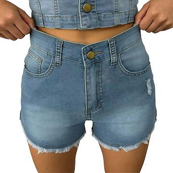 Womens Jean Shorts Stretchy High Waisted Ripped Denim Distressed Trendy Shorts with Pockets