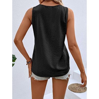 Women's Casual Loose Sleeveless V-Neck Blouse Button Front Tank Top Summer Beach Tops