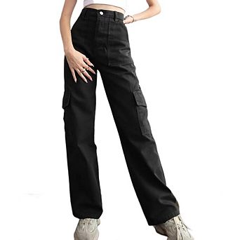 Women's Cargo Pants High Waist Wide Leg Casual Baggy Trousers with Pockets
