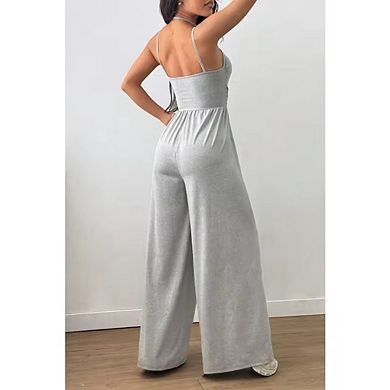 Womens Casual Jumpsuit Sleeveless Wide Leg Romper Workout Active One Piece with Pockets