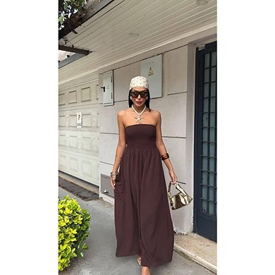 Elegant Sleeveless Strapless Long Dress with Draped Backless Design and High Waist for Parties