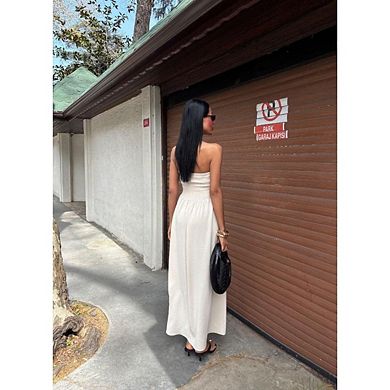 Elegant Sleeveless Strapless Long Dress with Draped Backless Design and High Waist for Parties