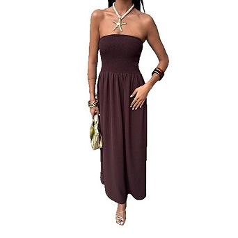 Elegant Sleeveless Strapless Long Dress with Draped Backless Design and High Waist for Parties