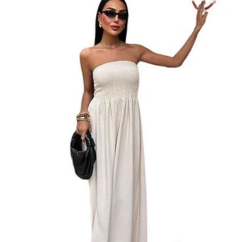 Elegant Sleeveless Strapless Long Dress with Draped Backless Design and High Waist for Parties