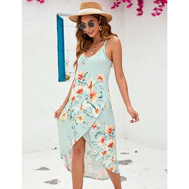 Womens Cami Midi Dress Split Thigh Spaghetti Strap Vacation Outfits Summer Beach Dress