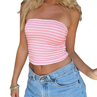 Women Strapless Striped Bandeau Tube Tops Y2K Aesthetic Sleeveless Going Out
