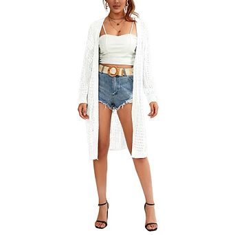 Women Plus Size Crochet Lightweight Cover Up Open Front Long Sleeve Cardigans