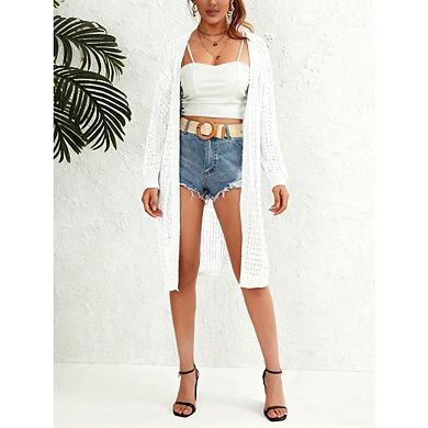 Women Plus Size Crochet Lightweight Cover Up Open Front Long Sleeve Cardigans
