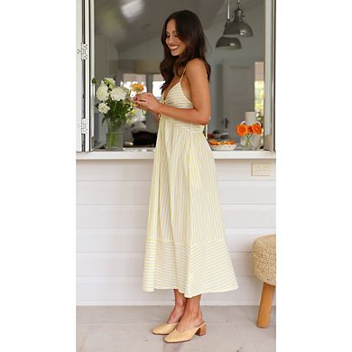 Women's Summer V Neck Striped Tie Knot Dresses Trendy Vacation Boho Beach Spaghetti Strap Sundress