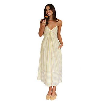 Women's Summer V Neck Striped Tie Knot Dresses Trendy Vacation Boho Beach Spaghetti Strap Sundress