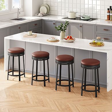 Round Bar Stools,24 Inch Swivel Bar Stools with Adjustable Footrest,Backless PU Leather Stools