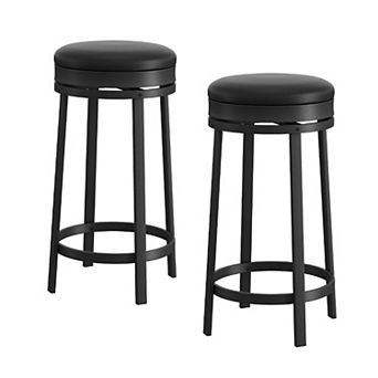 Round Bar Stools,24 Inch Swivel Bar Stools with Adjustable Footrest,Backless PU Leather Stools