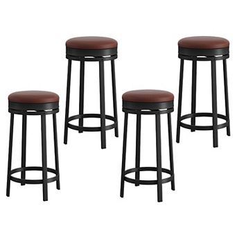 Round Bar Stools,24 Inch Swivel Bar Stools with Adjustable Footrest,Backless PU Leather Stools
