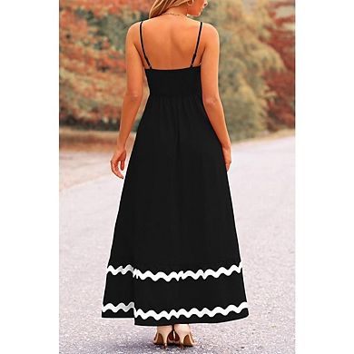 Women's Casual Sleeveless Flowy Maxi Dress Summer Spaghetti Strap Ruffle Beach Long Dresses