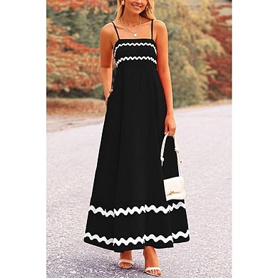 Women's Casual Sleeveless Flowy Maxi Dress Summer Spaghetti Strap Ruffle Beach Long Dresses