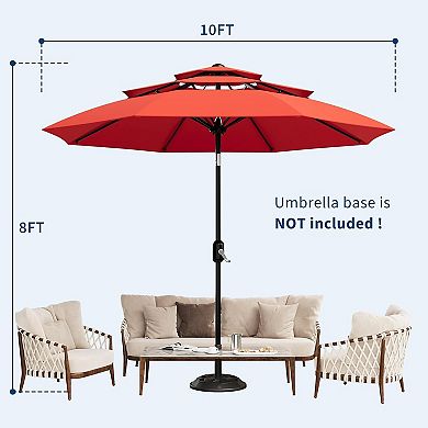 3-Tier 10Ft Patio Umbrella, Outdoor Table Umbrella with Vents, Easy Crank and Push Button Tilt
