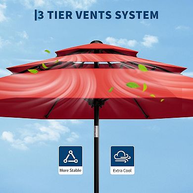 3-Tier 10Ft Patio Umbrella, Outdoor Table Umbrella with Vents, Easy Crank and Push Button Tilt