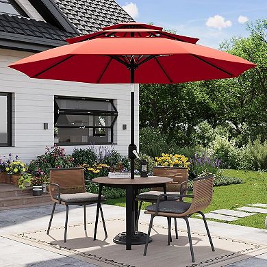 3-Tier 10Ft Patio Umbrella, Outdoor Table Umbrella with Vents, Easy Crank and Push Button Tilt