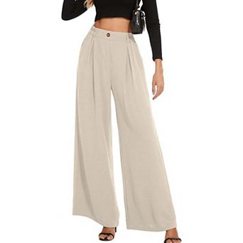 Women's Summer Fall Pleated Elastic High-Waisted Wide Leg Straight Long Pants Flowy Casual Trousers