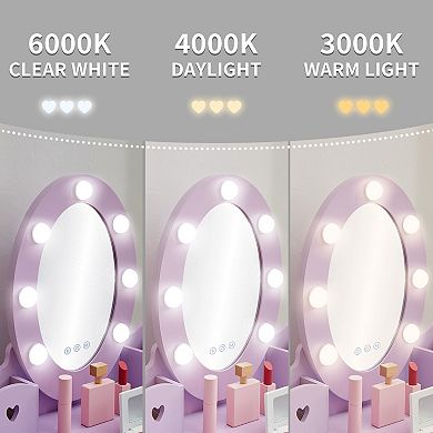 Kids' Vanity Table & Chair Set with Mirror,Makeup Dressing Table with Touch Lights & Makeup Playset