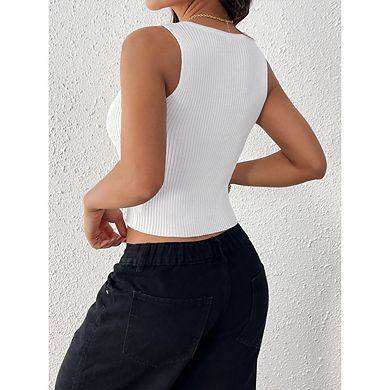 Women's Crochet Knit Vest Tops Sleeveless Button Down Bow Tie Tank Tops