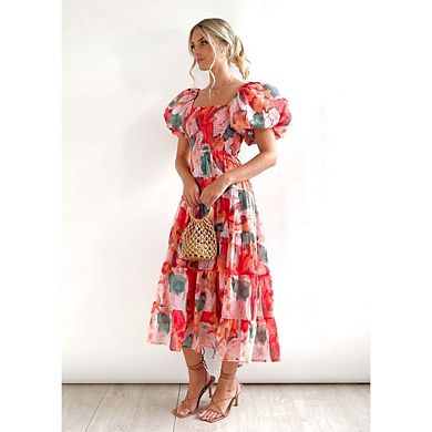 Women's Puff Sleeve Off Shoulder Dress Boho Flowy Ruched Summer Vacation Trendy