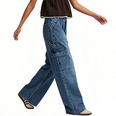Women's High Waisted Cargo Jeans Baggy Wide Leg 90s Utility Pants with Pockets