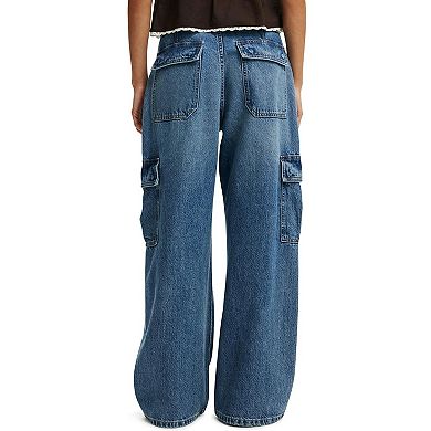 Women's High Waisted Cargo Jeans Baggy Wide Leg 90s Utility Pants with Pockets