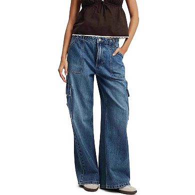 Women's High Waisted Cargo Jeans Baggy Wide Leg 90s Utility Pants with Pockets