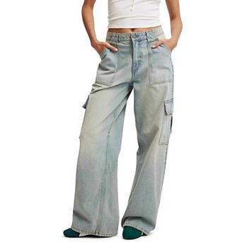 Women's High Waisted Cargo Jeans Baggy Wide Leg 90s Utility Pants with Pockets
