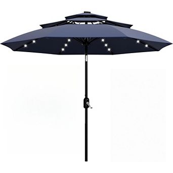3 tier 10FT Solar Patio Umbrella with LED Lights Outdoor Market Umbrella Vented Canopy
