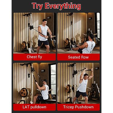 Wall Mount Cable Machine,LAT Pulldown Machines with 19 Positions Dual Pulley System