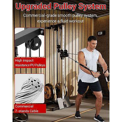Wall Mount Cable Machine,LAT Pulldown Machines with 19 Positions Dual Pulley System