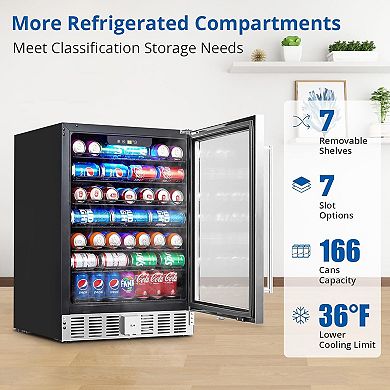24" Beverage Refrigerator, 5.1 Cu.ft Drink Fridge for 166 Cans