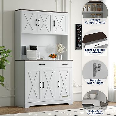 Farmhouse Kitchen Pantry Cabinet, Storage Cabinet with Charging Station