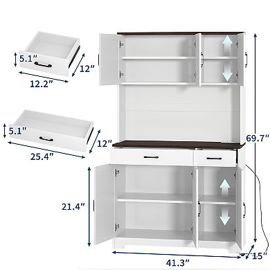 Farmhouse Kitchen Pantry Cabinet, Storage Cabinet with Charging Station