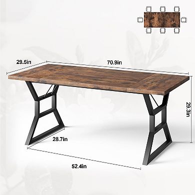 Dining Table for 6 People, Wooden Rectangular Dinner Table Farmehouse Kitchen Table for Dining Room