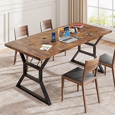 Dining Table for 6 People, Wooden Rectangular Dinner Table Farmehouse Kitchen Table for Dining Room