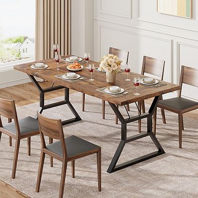 Dining Table for 6 People, Wooden Rectangular Dinner Table Farmehouse Kitchen Table for Dining Room