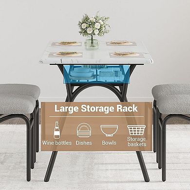 Modern Dining Table Chair Set for 4, Kitchen Table with Storage Rack, Rectangular Kitchen Table Set