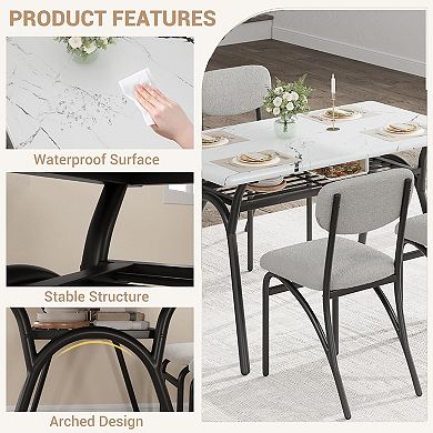 Modern Dining Table Chair Set for 4, Kitchen Table with Storage Rack, Rectangular Kitchen Table Set