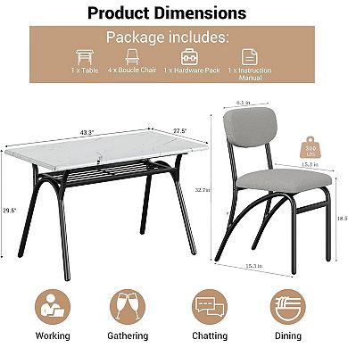 Modern Dining Table Chair Set for 4, Kitchen Table with Storage Rack, Rectangular Kitchen Table Set