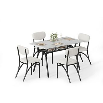 Modern Dining Table Chair Set for 4, Kitchen Table with Storage Rack, Rectangular Kitchen Table Set