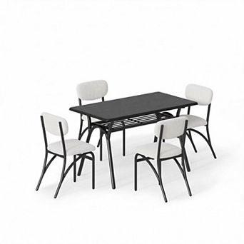 Modern Dining Table Chair Set for 4, Kitchen Table with Storage Rack, Rectangular Kitchen Table Set