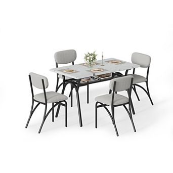 Modern Dining Table Chair Set for 4, Kitchen Table with Storage Rack, Rectangular Kitchen Table Set