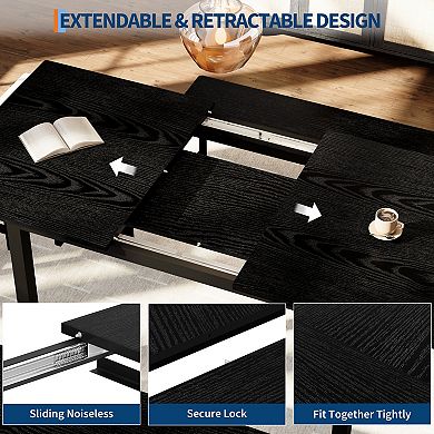 63 in 5-Piece Extendable Dining Table Set Seats 4-8, Modern Wood Top & Metal Frame, Easy Assembly