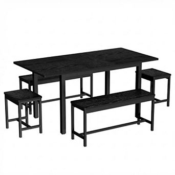63 in 5 pc Extendable Dining Table Set Seats 4-8, Modern Wood Top & Metal Frame, Easy Assembly