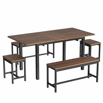 63 in 5 pc Extendable Dining Table Set Seats 4-8, Modern Wood Top & Metal Frame, Easy Assembly